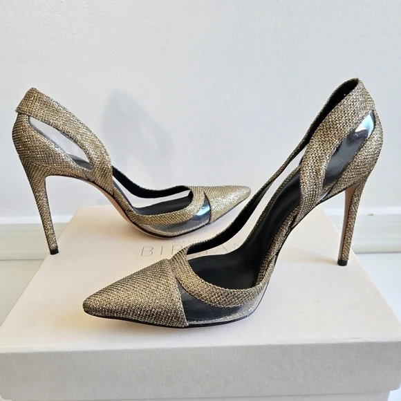 New Alexandre Birman Gold Metallic PVC Stiletto Heels NWT Size 8 US/38 EU - Picture 6 of 10